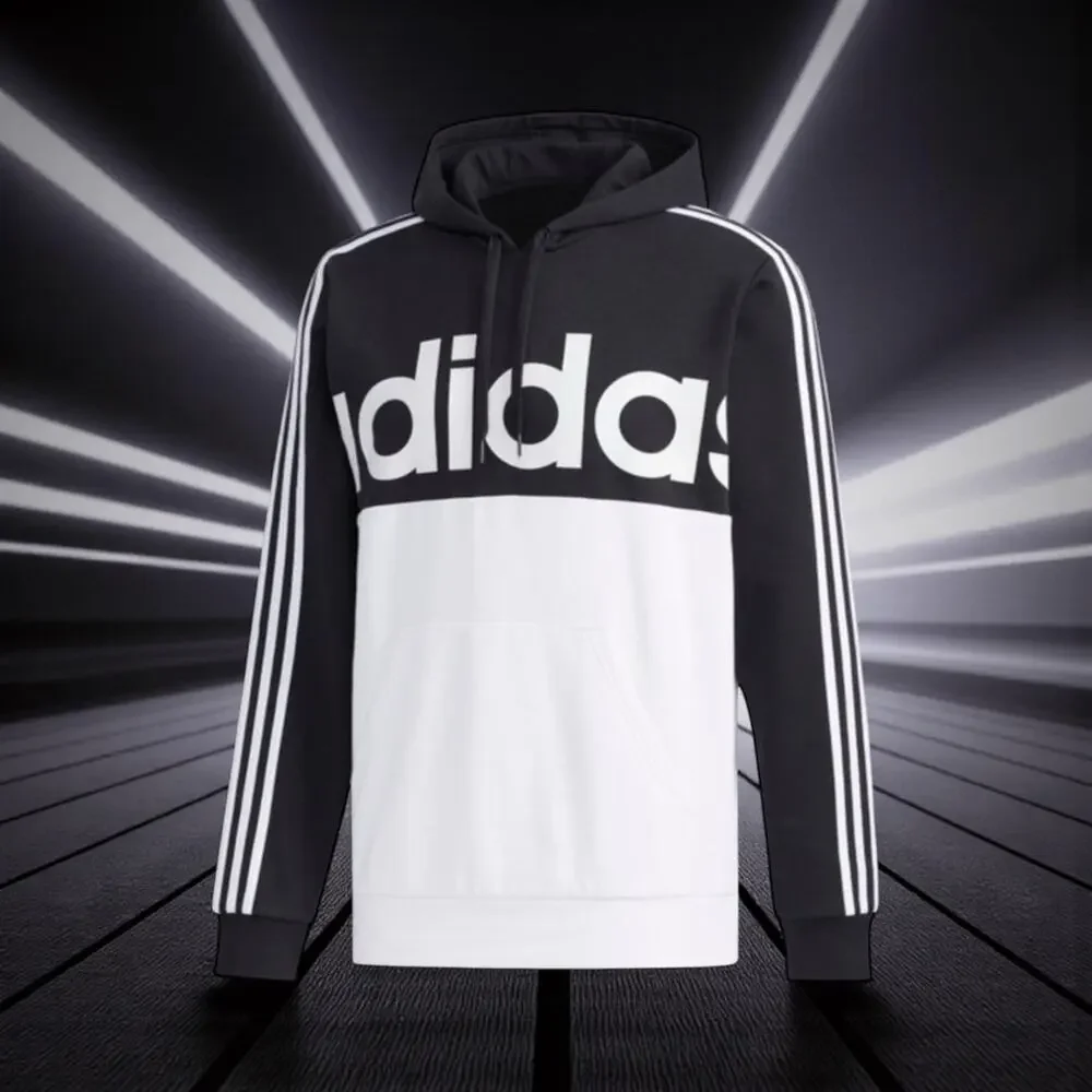 Adidas Big Spellout Colorblock Black & White Pullover Hoodie Sweatshirt 2XL NWT - Picture 2 of 10